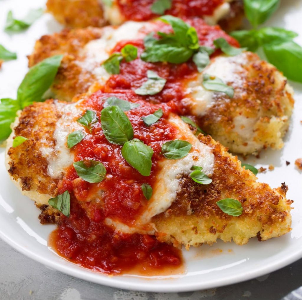 healthy chicken parmesan, low carb meals, high protein meals, chicken dishes